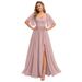 Square Neck Back Tie Evening Dress With Side Slit, Elegant A-Line Midi/Maxi Party Gown For Wedding Guest, Prom, And Formal Occasions_ecoleips.com