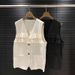 V-Neck Sleeveless Vest With Ruffle Trim And Button Front - Versatile Layering Piece For Women Comfortable Relaxed Fit_ecoleips.com