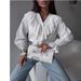 V-Neck Flounce Sleeve Blouse – French Vintage Inspired Oversized Cotton Shirt (S-XXL, White)_ecoleips.com