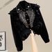 Women's Clothing Beading And Diamond Sequins Design With Sweet Pleated Wood Ear Lace Stitching Single Breasted Short Versatile Shirt_ecoleips.com