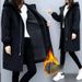 Women's Fleece-Lined Hooded Trench Coat Mid-Length Thickened Winter Overcoat Loose Fit Windproof_ecoleips.com