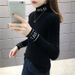 Women's Faux Mink Knit Sweater - Soft Winter Pullover With Semi-High Neck, Elegant Casual Long Sleeve Top For Office & Daily Wear_ecoleips.com