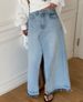 Women's High-Waisted Slimming Denim Skirt With Frayed Edge And Slit A-Line Retro Casual Elegant Fashion For Summer_ecoleips.com