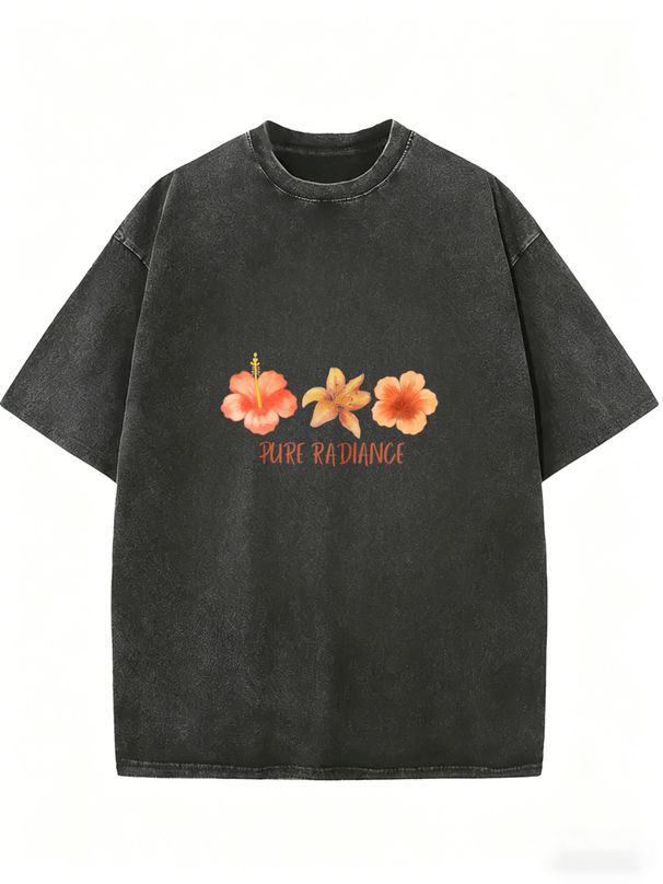 Retro Print Washed Loose T-shirt, Women's Casual Summer Top_ecoleips.com