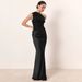 Summer Sexy Sleeveless Pleated Long Skirt for Women European American Style Oblique Shoulder Slim Fit Hip Dress_ecoleips.com