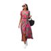 Women's Clothing Women's V-Neck Floral Print Tie-Waist Midi Dress - Flowy Summer Dress With Belt_ecoleips.com