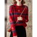 girl 2025 Autumn Winter New Christmas Reindeer Jacquard Knitted Loose Lazy Style Versatile Red Sweater For Women_ecoleips.com