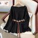 New Women's Clothing Knit Sweater Hollow Out Long Sleeve Loose Fit Stylish Youthful Belted Waist Slimming Outerwear Top_ecoleips.com