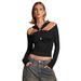 Aria Basics Aria Basics European And American INS Cross-Border Fashion Design Women's Street Style T-Shirt Autumn Winter Off-Shoulder Slim Fit_ecoleips.com
