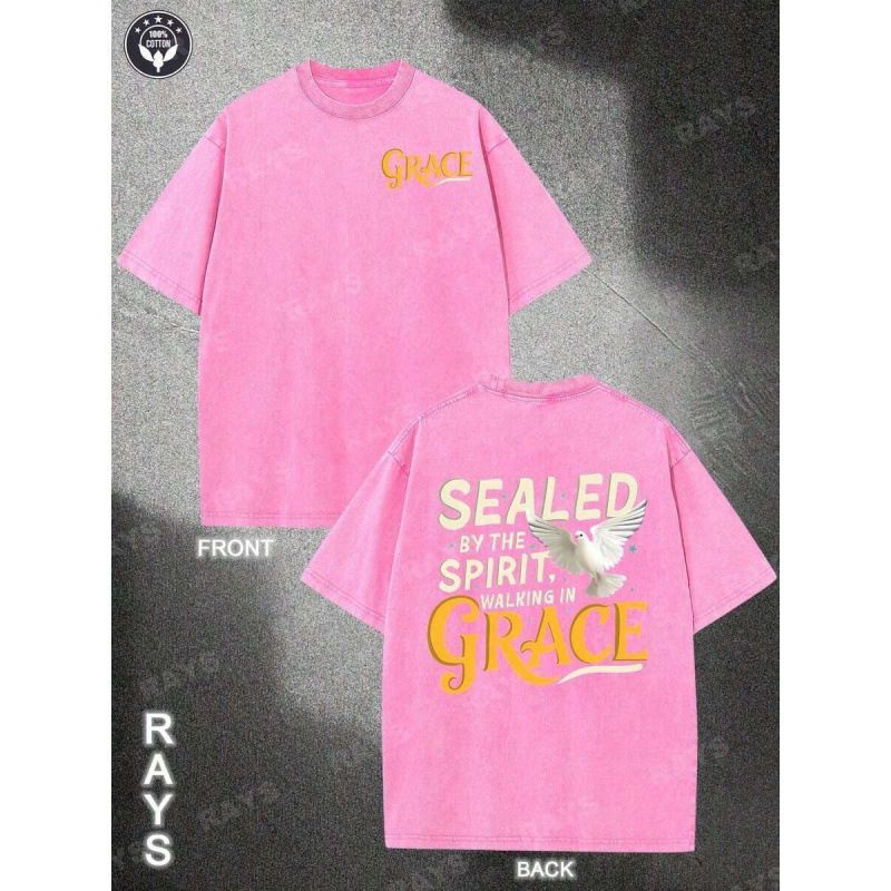 Vintage Washed Distressed Graphic T-Shirt 230g European Size 100% Cotton Women's Casual Fashion Top_ecoleips.com