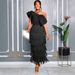 Cross-border One-shoulder Large Bow Tassel Slim-fit Fashion Evening Plus Size Women's Dress_ecoleips.com