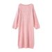 Women's Off-Shoulder Knitted Dress Lantern Sleeve Casual Sweater Long Over The Knee Loose Fit_ecoleips.com