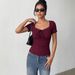 Women's Slim Fit Short Sleeve T-Shirt Lace Collar Fashion Spring/Summer Pullover Top_ecoleips.com