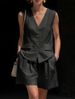 Women's Clothing Women's Linen-Blend Vest And Shorts Set: Breathable Two-Piece Outfit For Casual Style_ecoleips.com