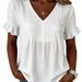 Women's Clothing Summer New Style Pleated Loose V Neck Bell Sleeve Shirt Solid Color Fashionable Design_ecoleips.com