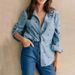 Women's Oversized Polo Collar Blouse Long Sleeve Mid-Length Digital Print Loose Fit Blue Top Heart Print_ecoleips.com