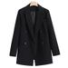 Women’s Black Blazer – Oversized Longline Casual Blazer Coat, Korean Style British-Inspired Jacket_ecoleips.com