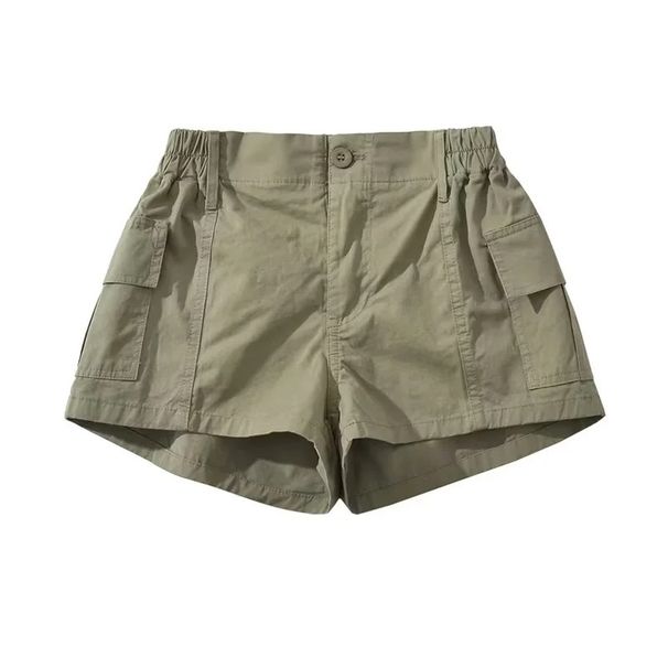 Women's Clothing Hot Girl Workwear Style Cuff Pocket Casual Shorts Holiday Style Basic Elastic Waist Fashionable Versatile Sports Shorts_ecoleips.com
