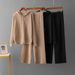 Women's Woolen Zip up Hooded Cardigan Set with Casual Loose Pants Solid Color Knitted Top And Bottoms_ecoleips.com