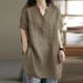 Cotton Spring And Summer Large Size Loose Fat MM Button Fashion V-Neck Short Sleeve Solid Color T-Shirt_ecoleips.com