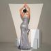 Women's Clothing New High End Sleeveless Off Shoulder Banquet Sequined Hip Wrapped High Slit Evening Dress Bridesmaid Dress Dress For Women_ecoleips.com