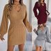 Real Shot 2025 Autumn Winter Solid Color Braided Hollow Lantern Sleeve Bodycon Sweater Dress Independent_ecoleips.com