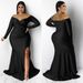 Women's Clothing Large Size Women's Sexy Dress Nightclub V Neck Dress Solid Color Slit Long Skirt Autumn And Winter Women_ecoleips.com