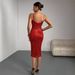 Women's Clothing Sexy V Neck Solid Color Hip Wrapped Medium Length Banquet Evening Dress_ecoleips.com
