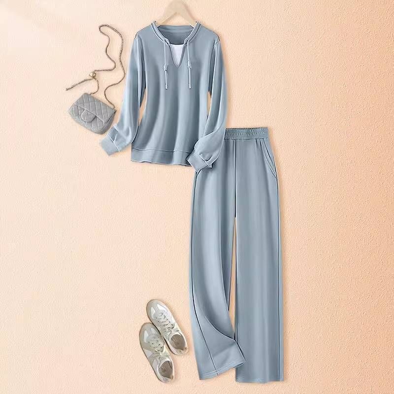Women's Clothing Two Piece Sweatshirt Wide Leg Sweatpants Fashionable Temperament Two Piece Suit Female_ecoleips.com