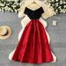 Women's Clothing Skirt Off-shoulder Stitching Waist Jacquard Large Puff Dress_ecoleips.com