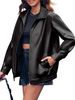 Women's PU Leather Jacket Motorcycle Style, Fashionable Biker Coat With Zipper Closure, Loose Fit Casual Outerwear For Fall/Winter_ecoleips.com