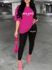 Women's Casual Loose And Fashionable MILANO ITALIA Pattern Print Loose T-shirt+cropped Pants Two-piece Set Home Sportswear Daily Wear-431_ecoleips.com