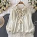 Elegant French Style Women's Chiffon Blouse Ruffled V-Neck Lantern Sleeve Regular Fit Summer Base Layer Top_ecoleips.com