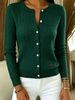 Dark Green Cable Pit Rib Knit Cardigan, Loose Lightweight Breathable Soft Skin-touch Button Long Sleeve Jacket_ecoleips.com