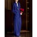 2026 Summer Cool And Sa Wear Loose Navy Blue Fashion Shirt Wide Leg Pants Two-piece Women's Suit_ecoleips.com