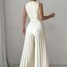 Women's Clothing Suit Collar Dress Color V Neck Tie Waist Pleated Skirt_ecoleips.com