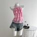 Women's Solid Color Halter Neck Top Sleeveless Backless Bow Layered Patchwork Unique Tie Waist Summer Top_ecoleips.com