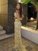 2026 European And American Light Luxury Light Yellow Tube Top Lace Sequined High Split Fork Heavy Industry Pleated Tube Top Dress Skirt_ecoleips.com