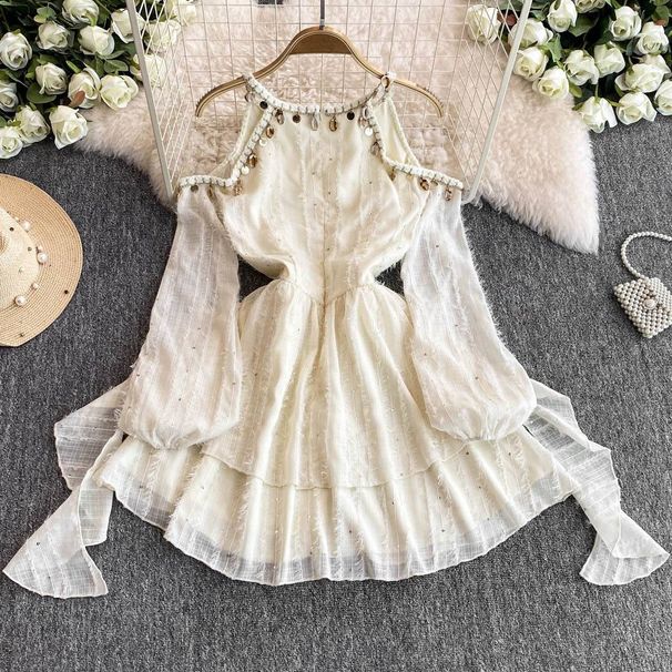 Women's Clothing Long Sleeved Dress Fairy Early Autumn Waist Sequin Short Skirt Ruffle Cake A Line Skirt_ecoleips.com