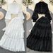 Women Standing Collar Hollowed Out Lace Top Two-piece High Waisted Skirt_ecoleips.com