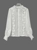 Women's Elegant Stand Collar Crochet Cardigan Shirt European American Style Solid Color Hollow out Long Sleeve for Autumn Winter_ecoleips.com