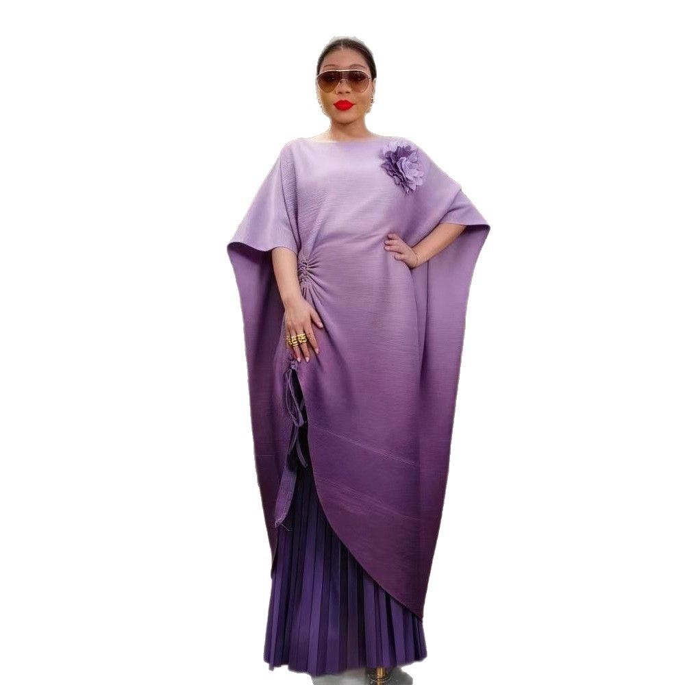 Women's Plus Size Two-Piece Set Gradient Loose Top Wide Leg Pleated Pants Drawstring Fashion Clothing_ecoleips.com