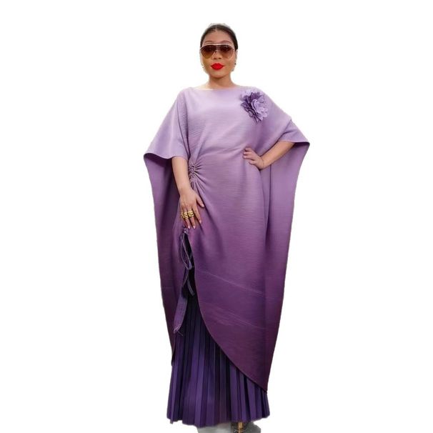 Women's Plus Size Two-Piece Set Gradient Loose Top Wide Leg Pleated Pants Drawstring Fashion Clothing_ecoleips.com