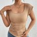 Women's Slim Fit Pleated T-Shirt Spring Autumn Fashion Flutter Sleeve Top For Summer_ecoleips.com