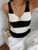 Women's Vacation Style Striped Knit Cami, V-Neck Sleeveless Tank Top_ecoleips.com