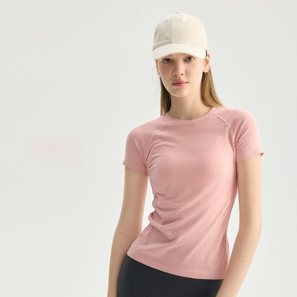 Women's Seamless Thin Sports Fitness Yoga Top Short Sleeve Sweat Wicking for Running Training Slimming_ecoleips.com