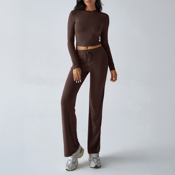 Y2K Sporty Matching Set – Women’s Slim Long-Sleeve Top & Lace-Up Trousers (S-XL, 12 Colors)_ecoleips.com
