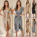 Women's Sexy V-neck Gold Leather Waist-cinching Elegant Pleated Party Dress_ecoleips.com