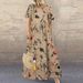 Vintage Floral Print Short Sleeve Round Neck Dress_ecoleips.com