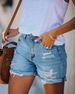 Women's Clothing Denim Shorts Straight Leg Washed Out Jeans Hole Versatile Casual Commute Style Denim Jeans_ecoleips.com